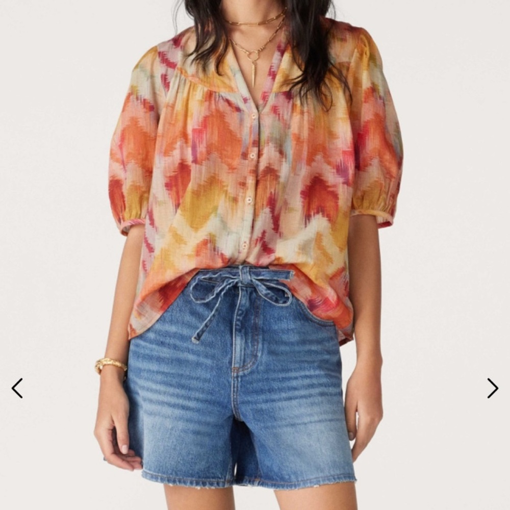 ba&sh  -women’s  Alabama blouse Colorful short sleeve button Peasant top shirt S